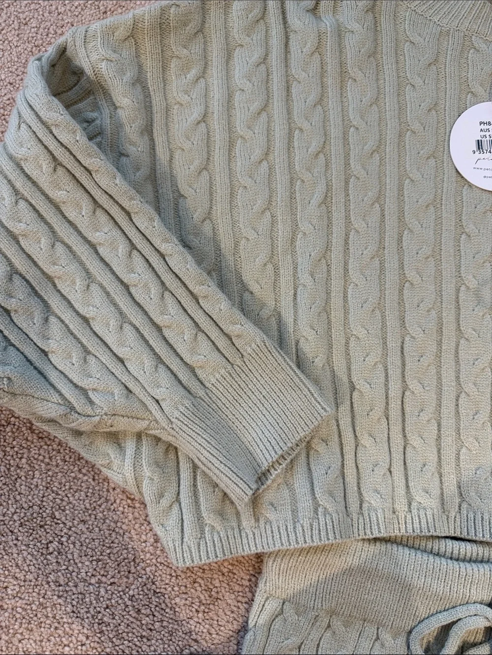 Petal & Pup Sage Green Cable Knit Cropped Sweater Set